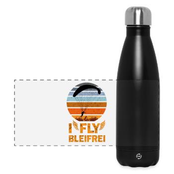 Retro Fallschirm-Shirt "I fly Bleifrei" - Panorama Isolierflasche 500 ml - Schwarz - Vorne