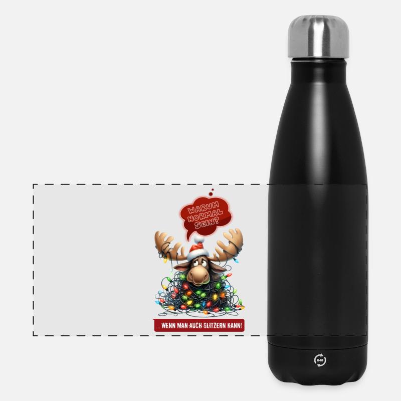 FUNNY MOOSE | Christmas Sweater | ugly sweater - Panoramic Thermal Bottle 500 ml - black