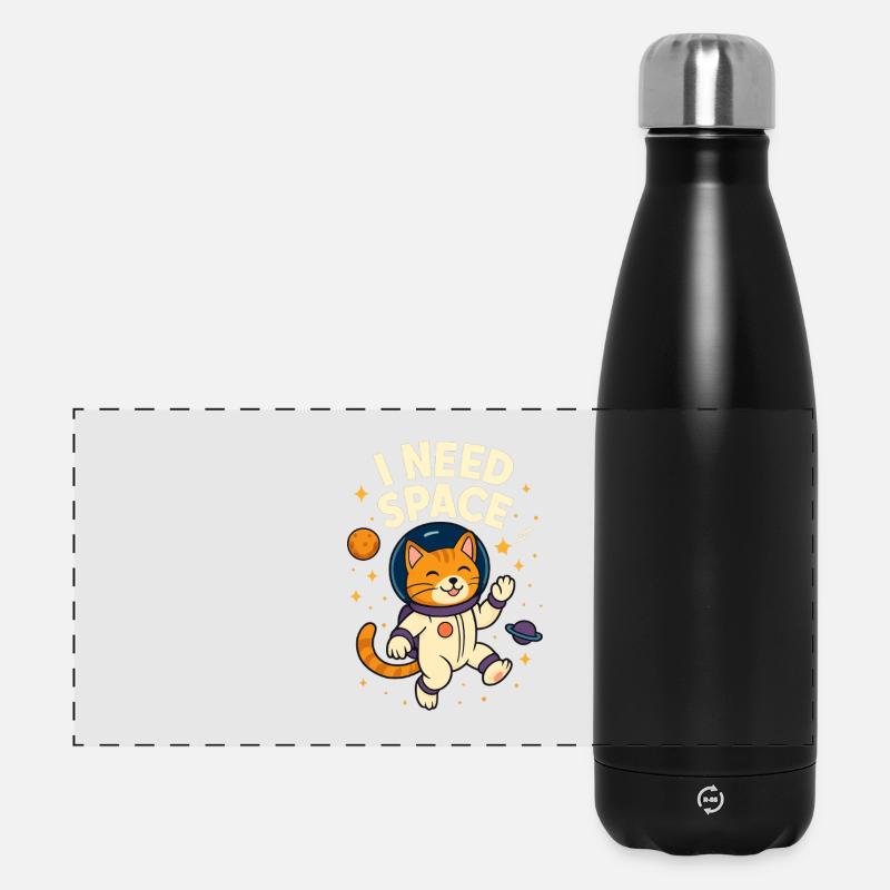 Cute Space Astronaut Cat - Panoramic Thermal Bottle 500 ml - black