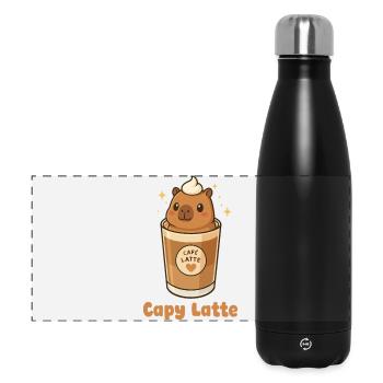 Capy Latte Capybara Cafe Latte Kaffee Kawaii Süß - Panorama Isolierflasche 500 ml - Schwarz - Vorne