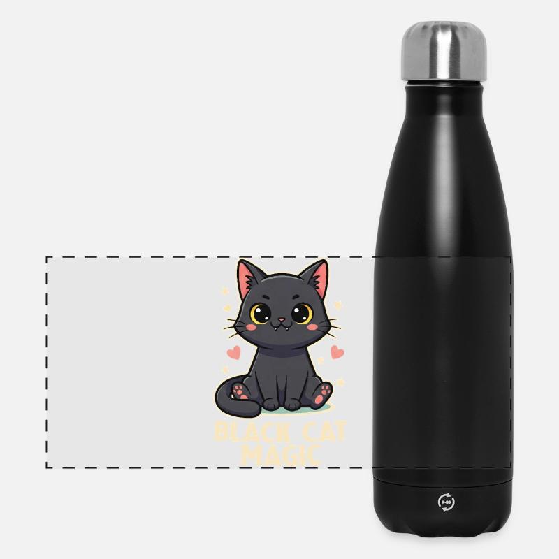 Black Cat Magic Süßes Katzenmotiv - Panorama Isolierflasche 500 ml - Schwarz