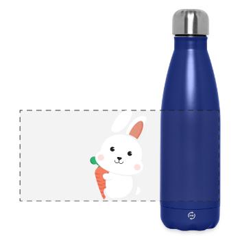 Cute White Bunny Rabbit Holding Carrot Cartoon Art - Panoramic Thermal Bottle 500 ml - dark blue  - Front