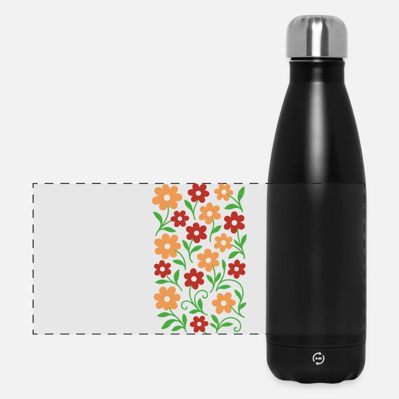 Retro Boho Flowers Pattern - Autumn Hues Floral - Panoramic Thermal Bottle 500 ml - black