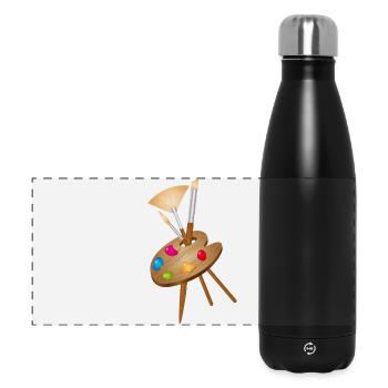 Artist palette with bright colors and brushes - Panoramic Thermal Bottle 500 ml - black - Front