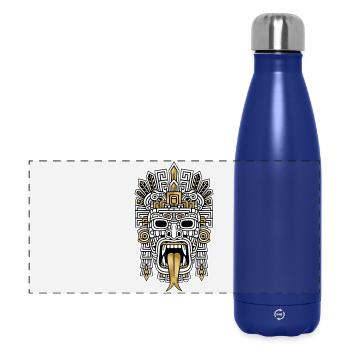 Mayan Inca Mask Gold and White Tribal Totem - Panoramic Thermal Bottle 500 ml - dark blue  - Front