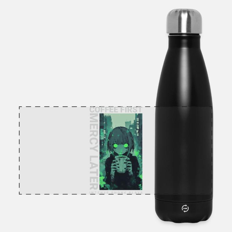 Coffee First Mercy Later Anime Vaporwave Style - Panoramic Thermal Bottle 500 ml - black