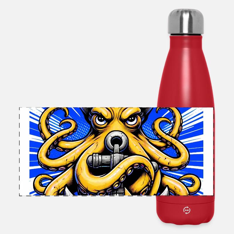 Octopus embraces an Anchor - Panoramic Thermal Bottle 500 ml - red