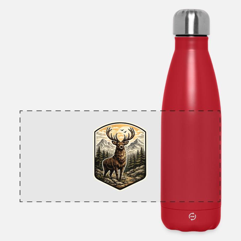 Hirsch in den Bergen - Panorama Isolierflasche 500 ml - Rot
