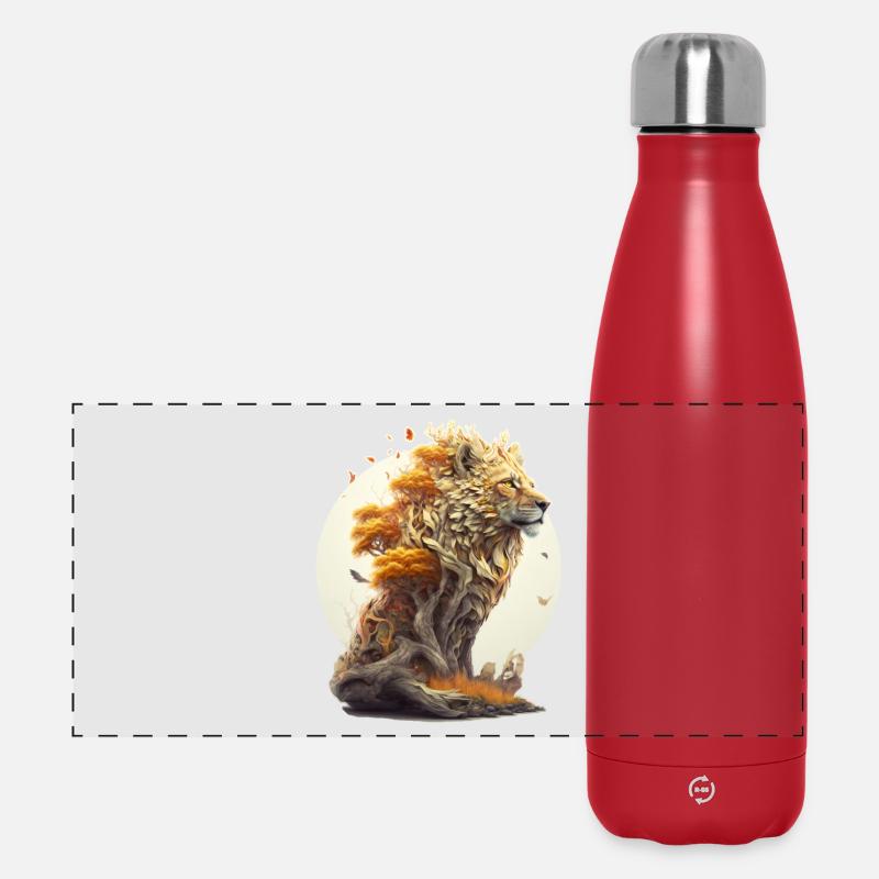 Löwe mit Savannen Körper, Abstraktes Löwen Design - Panorama Isolierflasche 500 ml - Rot
