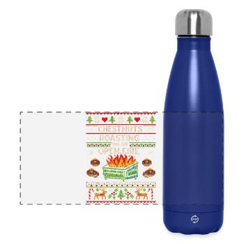 Roasting chestnuts on an open fire garbage can - Panoramic Thermal Bottle 500 ml - dark blue  - Front