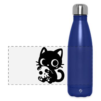 Chat mignon effrayant avec un crâne | Kawaii Spooky Mot - Gourde isotherme panoramique 500 ml - bleu foncé  - Devant