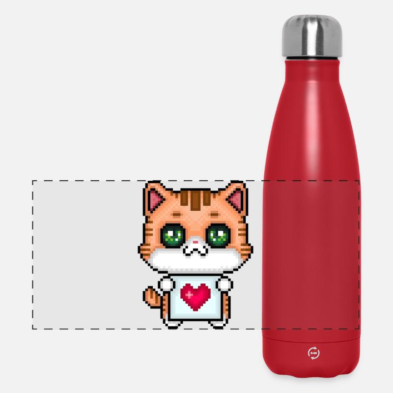Pixelliebendes Kätzchen - Panorama Isolierflasche 500 ml - Rot