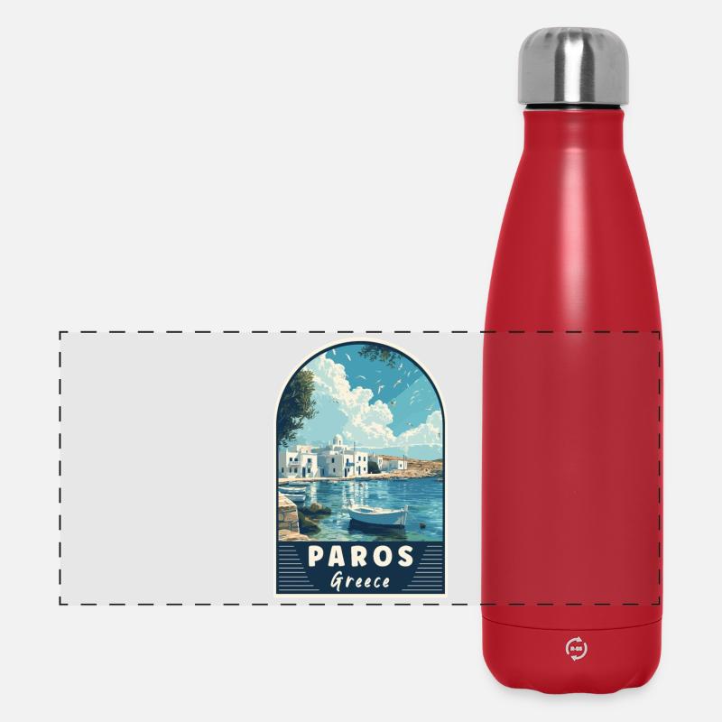 Explore Paros In Greece Mediterranean Paradise - Panoramic Thermal Bottle 500 ml - red