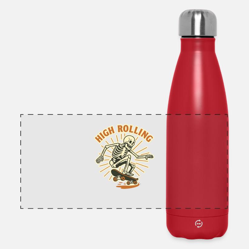 High Rolling Skelett Skateboard - Panorama Isolierflasche 500 ml - Rot