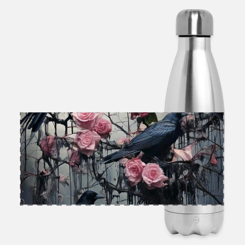 Ravens in the Rose Garden - Panoramic Thermal Bottle 500 ml - silver