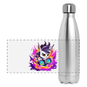 Neon DJ Bunny with Flame Colors - Panoramic Thermal Bottle 500 ml - silver - Front