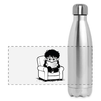 Aufkleberkind liest gemütliche Sessel Schwarz-Weiß - Panorama Isolierflasche 500 ml - Lightsilver - Vorne
