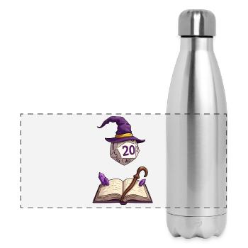 Schwebender W20 mit Zauberhut – Fantasy Dice - Panorama Isolierflasche 500 ml - Lightsilver - Vorne