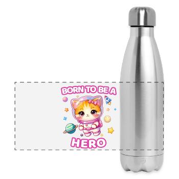 Born to Be a Hero Astronaut Kitten - Female - Panoramic Thermal Bottle 500 ml - silver - Front