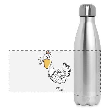 Happy Henne mit Gänseblümchen I Huhn Comic Design - Panorama Isolierflasche 500 ml - Lightsilver - Vorne