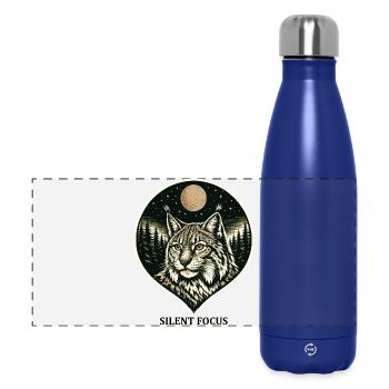 Silent Focus - Lynx dans le style de la gravure sur bois - Gourde isotherme panoramique 500 ml - bleu foncé  - Devant