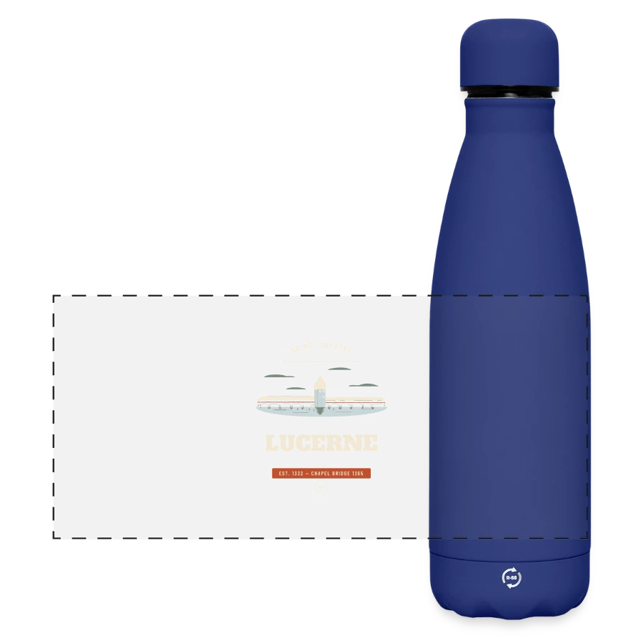 Lucerne badge on a matte panoramic thermal bottle 500 ml, dark blue 