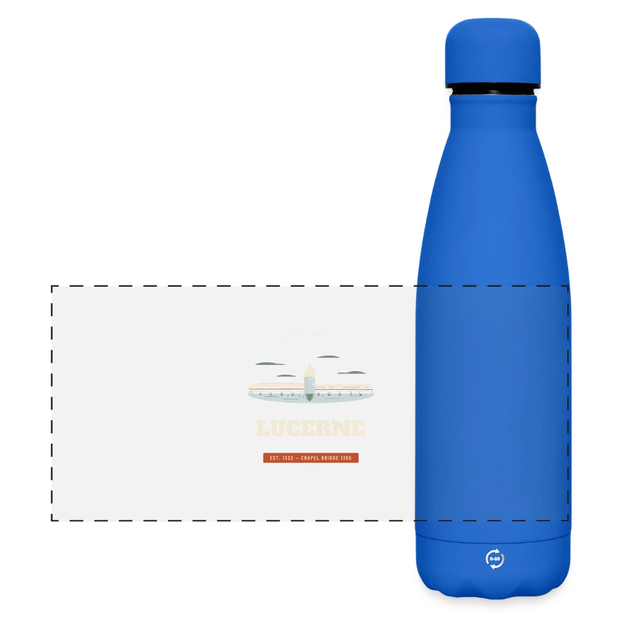 Lucerne badge on a matte panoramic thermal bottle 500 ml, royal blue