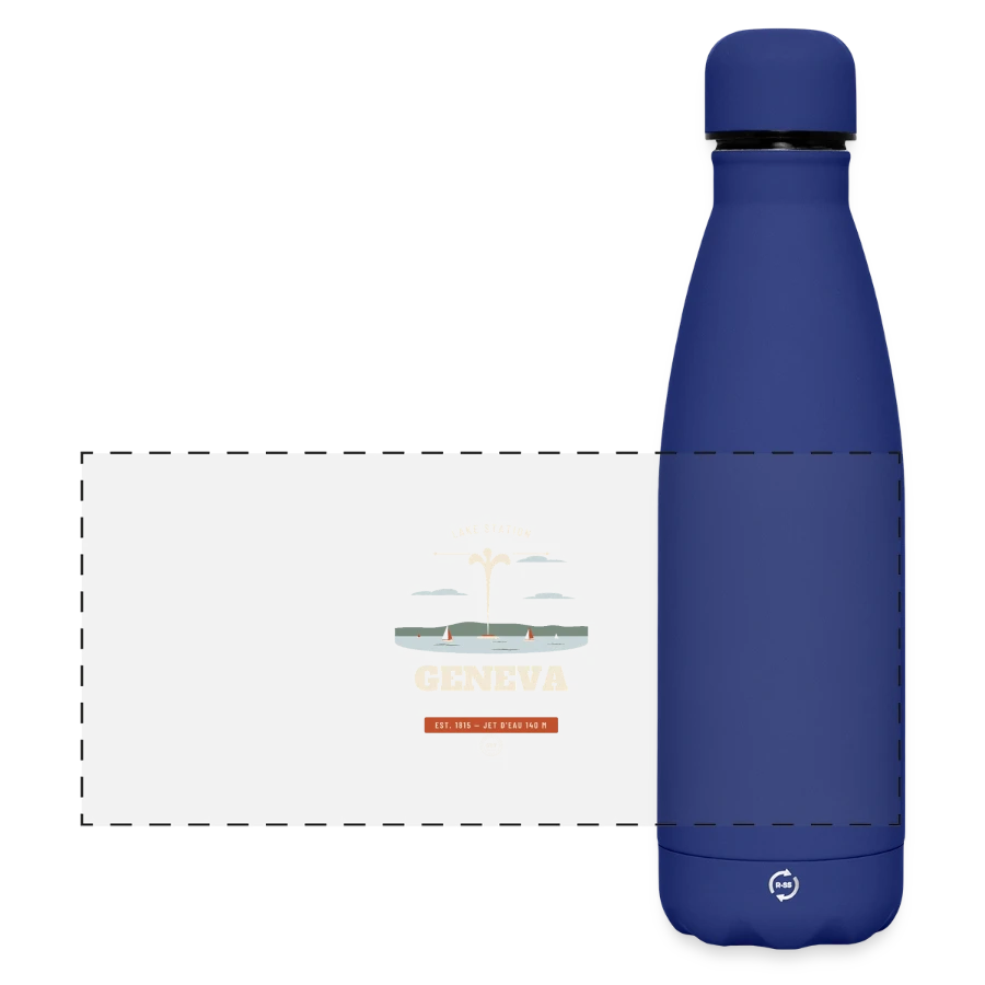 Geneva badge on a matte panoramic thermal bottle 500 ml, dark blue 