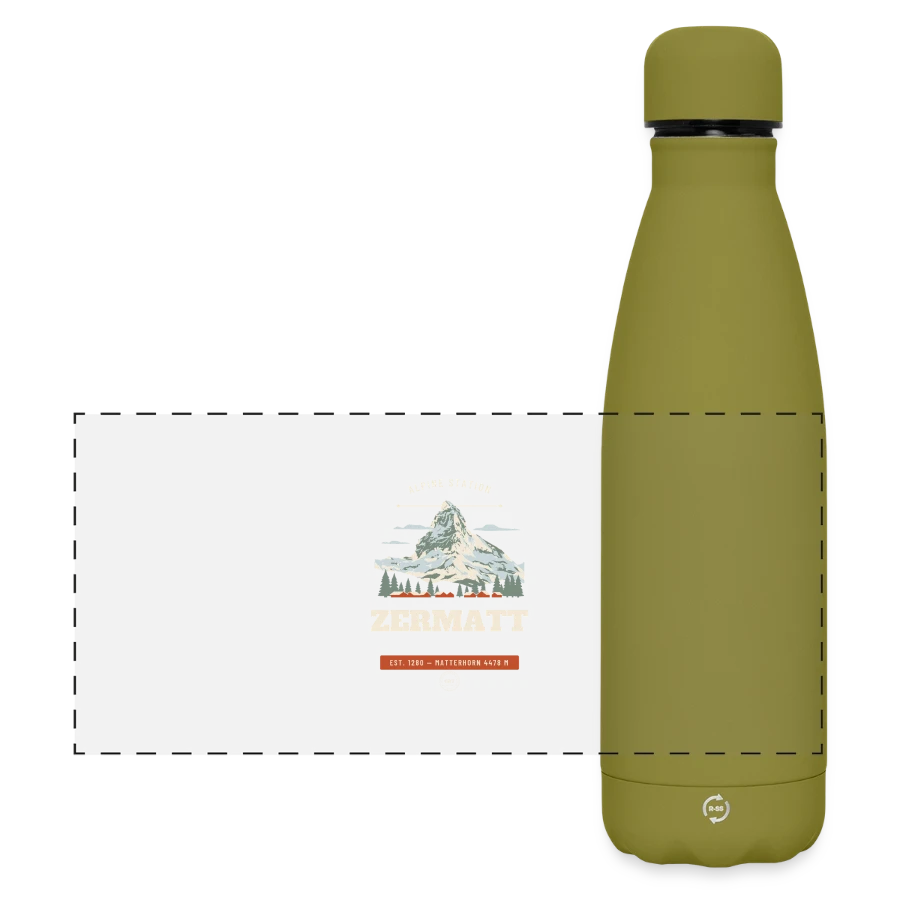 Zermatt badge on a matte panoramic thermal bottle 500 ml, olive green 
