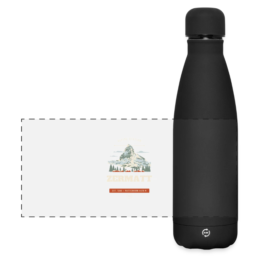 Zermatt badge on a matte panoramic thermal bottle 500 ml, black