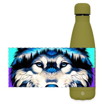 Wolf - Matte Panorama Isolierflasche 500 ml - Olivgrün  - Vorne