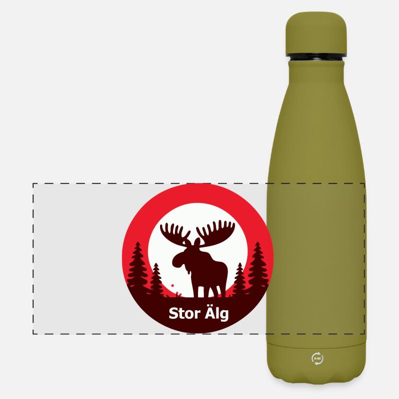 Stor älg - Matte Panoramic Thermal Bottle 500 ml - olive green