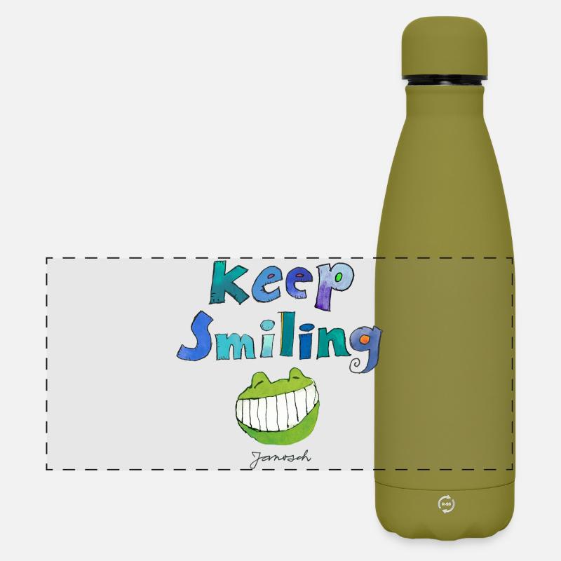 Janosch Keep Smiling Mit Günther Kastenfrosch - Matte Panorama Isolierflasche 500 ml - Olivgrün 