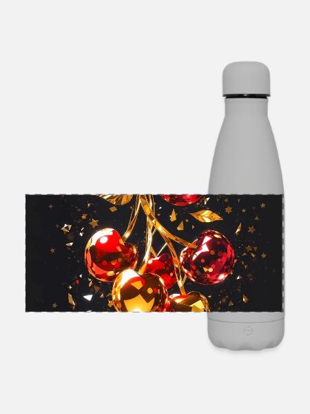 Kirsche Golden - Matte Panorama Isolierflasche 500 ml - Grau
