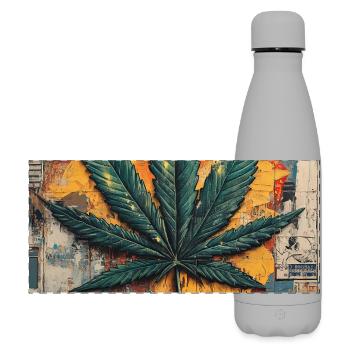 Graffiti Hanfblatt Wandkunst - Matte Panorama Isolierflasche 500 ml - Grau - Vorne