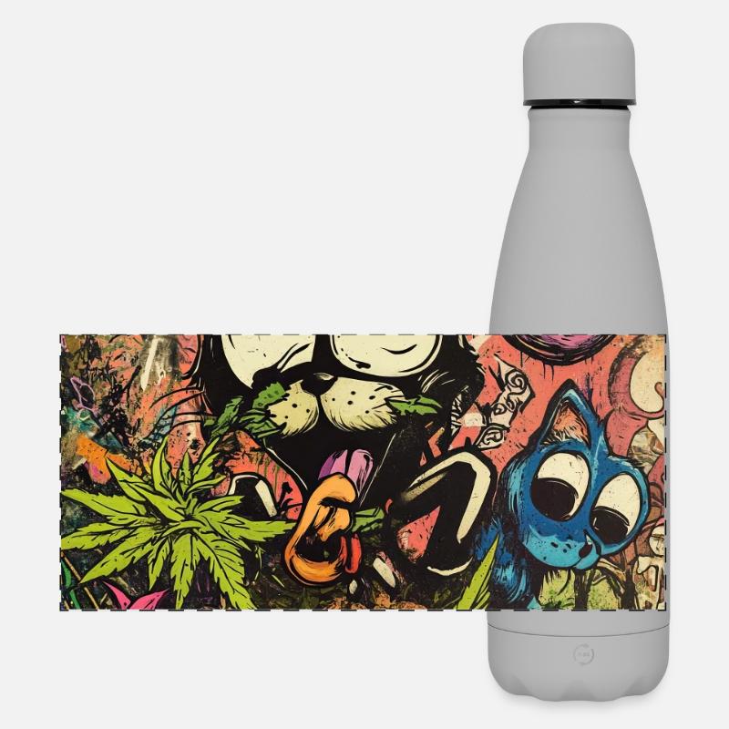 Graffiti coloré de monstre de dessin animé - Gourde isotherme panoramique mate 500 ml - gris
