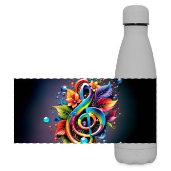 Musik, bunter Schlüssel mit Blättern - Matte Panorama Isolierflasche 500 ml - Grau - Vorne