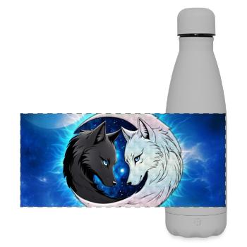 Zwei majestätische Wolfsköpfe, - Matte Panorama Isolierflasche 500 ml - Grau - Vorne