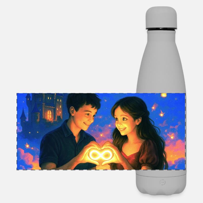 Romantic Couple Holding Glowing Infinity Heart - Matte Panoramic Thermal Bottle 500 ml - grey