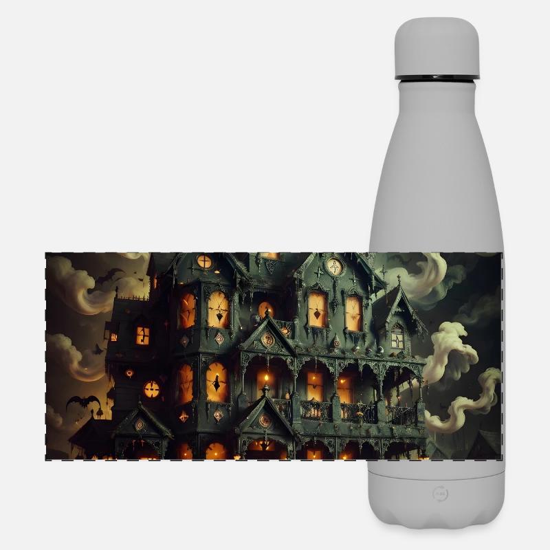 Spukhaftes Halloween Spukhaus Herrenhaus - Matte Panorama Isolierflasche 500 ml - Grau