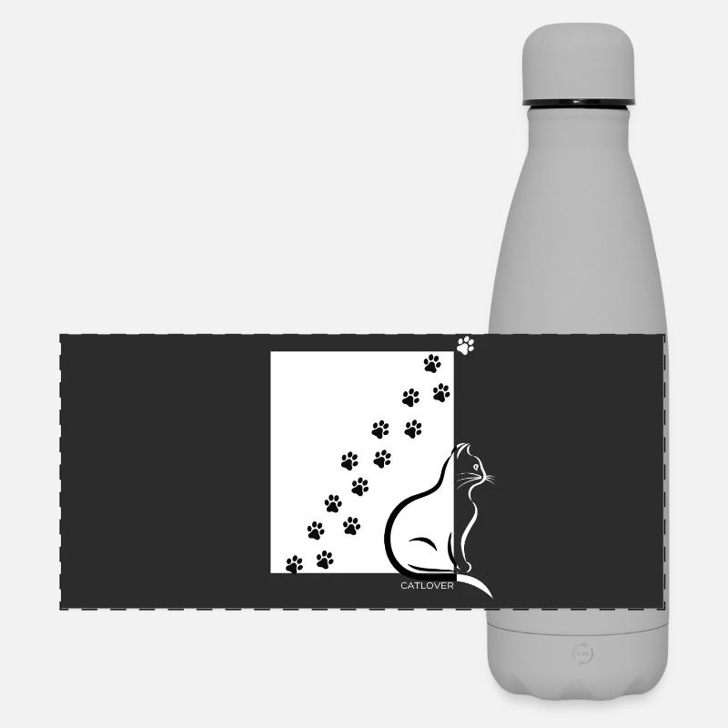 Paw Path Cat Silhouette - Matte Panoramic Thermal Bottle 500 ml - grey