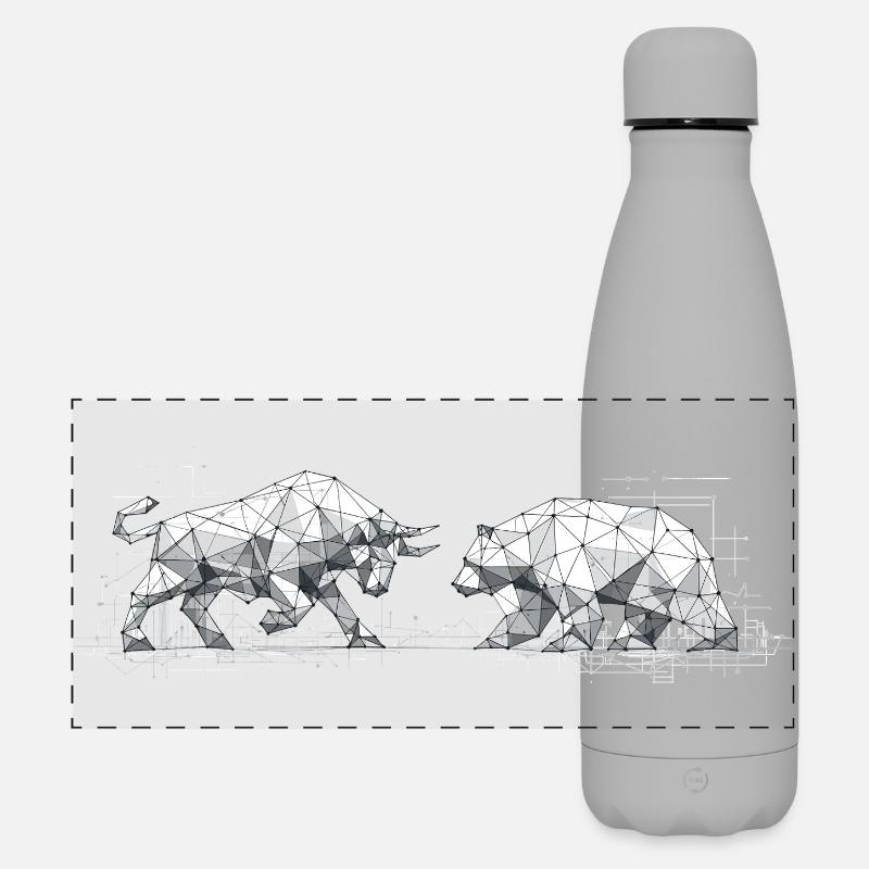 Bull & Bear: Geometric Low-Poly Stock Exchange - Matte Panoramic Thermal Bottle 500 ml - grey
