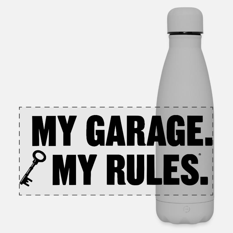my garage my rules - Matte Panorama Isolierflasche 500 ml - Grau