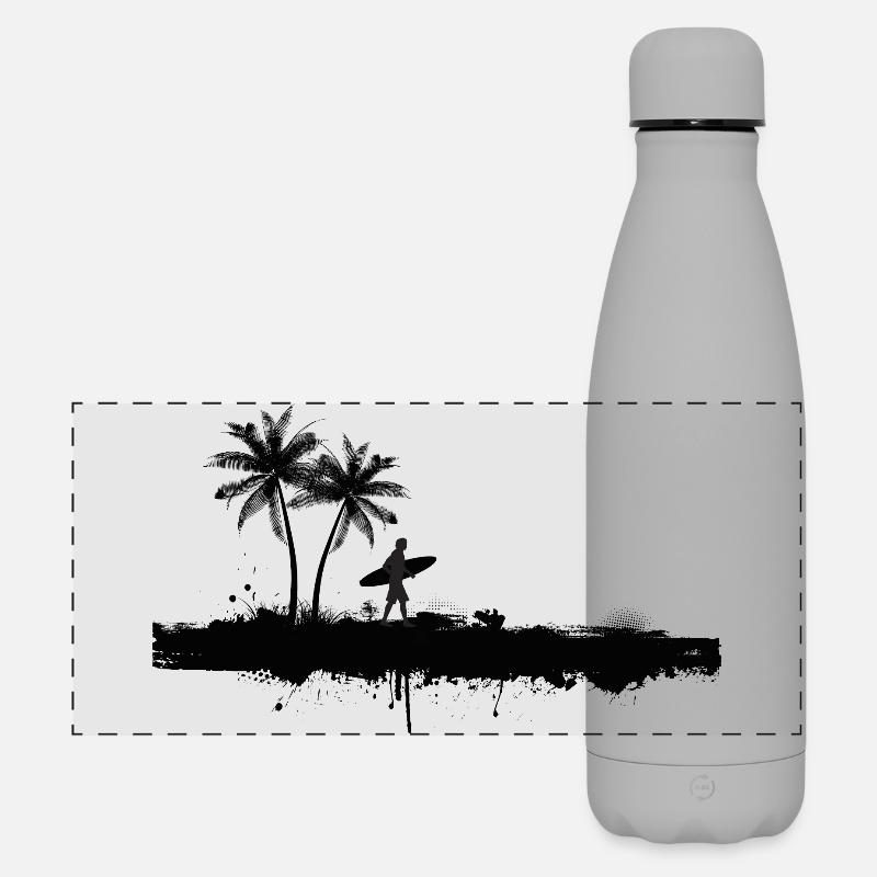 Palmenstrand Silhouette Surfer - Matte Panorama Isolierflasche 500 ml - Grau