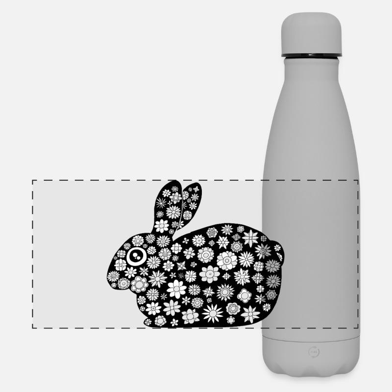 Black rabbit floral pattern - Matte Panoramic Thermal Bottle 500 ml - grey
