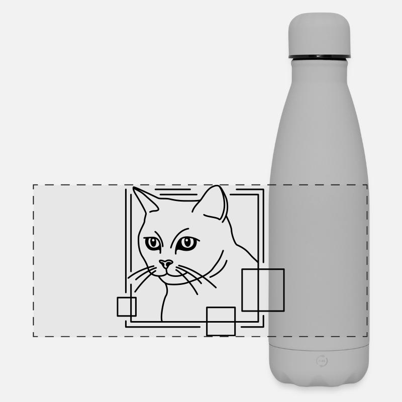 Cat in Geometric Shape - Line Art Design - Matte Panoramic Thermal Bottle 500 ml - grey