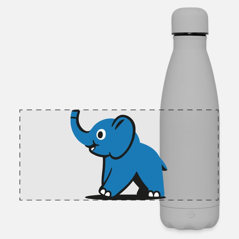 Blauer Cartoon Elefant - Matte Panorama Isolierflasche 500 ml - Grau
