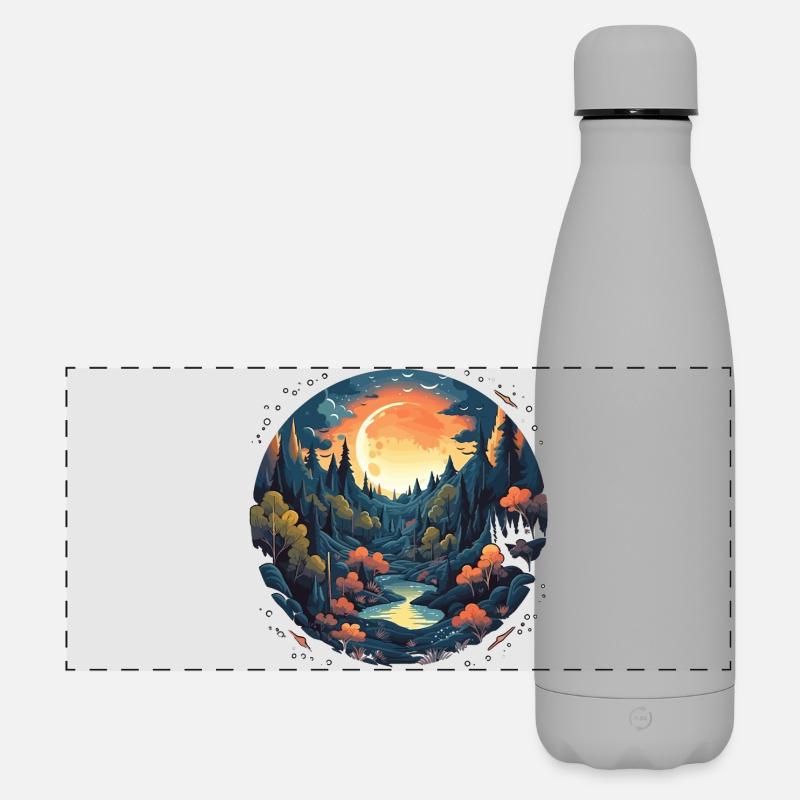 Surreale Wald Landschaft bei Nacht - Matte Panorama Isolierflasche 500 ml - Grau