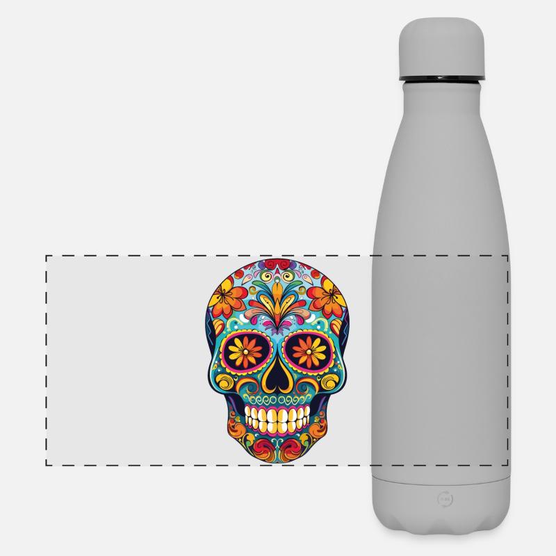Colorful skull pattern - Matte Panoramic Thermal Bottle 500 ml - grey