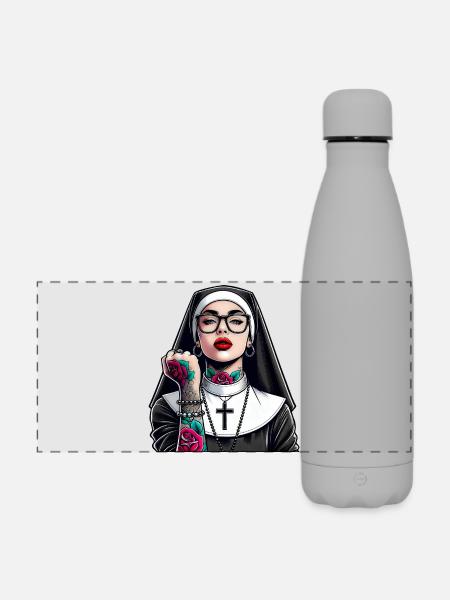 Nonne mit Tattoo - Matte Panorama Isolierflasche 500 ml - Grau